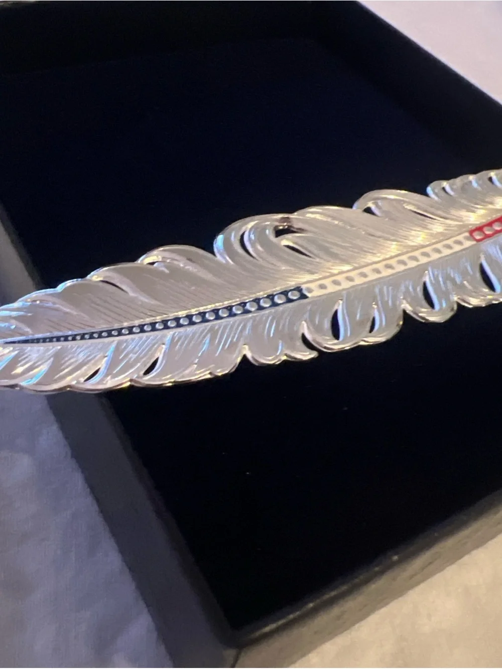 Montana Silversmiths Silver Feather Hat Pin with Red and Blue Trim - Picture 4 of 12